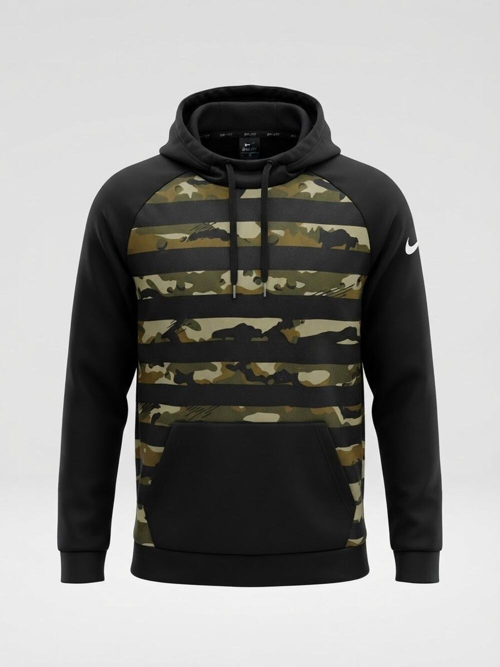 Nike Hoodie Mens XL Black Camo Stripe Pullover Sweatshirt AQ1140-010 Dri-Fit